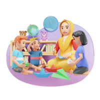 Preschool Teacher Teaching To Children 3D Character Illustration png