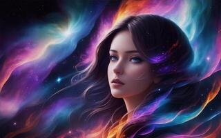 beautiful women with cosmic fire stars, create with photo