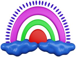 3D illustration render rainbow in clouds toy multicolored on transparent background png