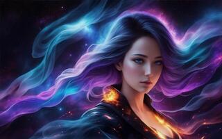 beautiful women with cosmic fire stars, create with photo