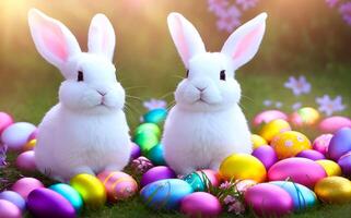 cute bunny with colorful eggs, creative easter, create with photo