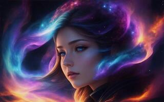 beautiful women with cosmic fire stars, create with photo