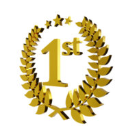 3d render golden laurel wreath with first number. the concept for the first place award in the ceremony event. 3d Illustration png