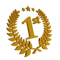 3d render golden laurel wreath with first number. the concept for the first place award in the ceremony event. 3d Illustration png
