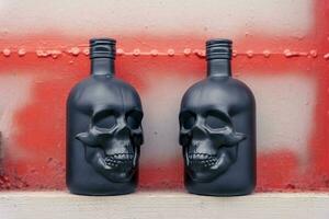 glass bottle in the shape of a human skull. Drink for night party photo