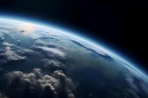 Planet earth from space realistic  banner background ai generated photo