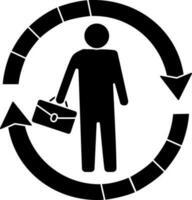 Icon of businessman with suitcase on circular arrow. vector