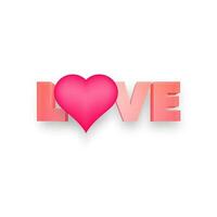 lustroso rosado corazón decorado 3d texto amor. vector