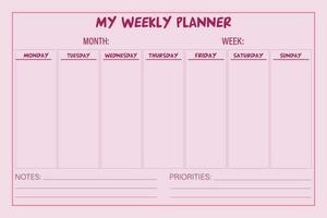 My Weekly Planner Notebook KDP Interior Vector Template.