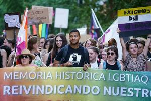 Granada, Spain. June 26, 2023. Diversity of people at LGBTQ Pride demonstration photo