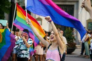 Granada, Spain. June 26, 2023. Diversity of people at LGBTQ Pride demonstration photo