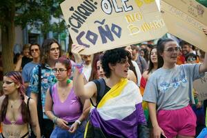 Granada, Spain. June 26, 2023. Diversity of people at LGBTQ Pride demonstration photo