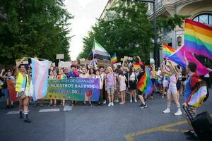 Granada, Spain. June 26, 2023. Diversity of people at LGBTQ Pride demonstration photo