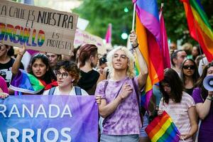 Granada, Spain. June 26, 2023. Diversity of people at LGBTQ Pride demonstration photo