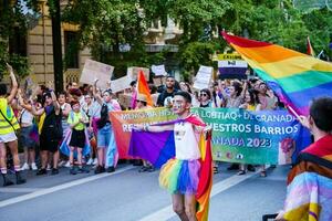 Granada, Spain. June 26, 2023. Diversity of people at LGBTQ Pride demonstration photo