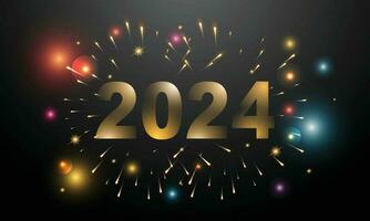 Firework for New year 2024,  greeting Happy New Year. Design banner, web, card. Space for text logo. Vector illustration