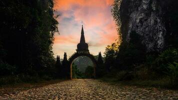 Landscape of beautiful sunrise at Khao Na Nai Luang Dharma Park in Surat Thani, Thailand photo