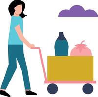 The girl is carrying a food trolley. vector