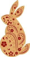 Ethnic Floral Rabbit Or Bunny Character In Peach And Red Color. vector