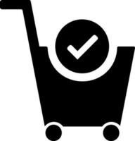 Black shopping cart with white check mark. vector