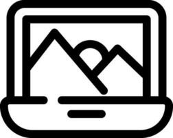 Beautiful scenery in laptop screen line art icon. vector