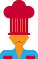 Character of chef wearing red and orange hat. vector