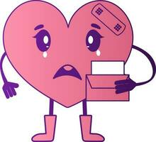 Crying Heart Character With Letter Icon In Pink And Purple Color. vector