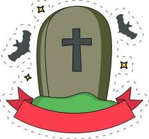 Flat Illustration Of Tombstone With Flying Bats Animal Over Light Purple Background For Happy Halloween Concept. vector