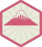 Isolated Volcano With Rays On Hexagon Background In Pink And Grey Color. vector