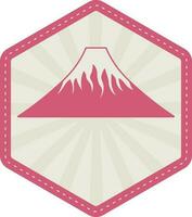 Isolated Volcano With Rays On Hexagon Background In Pink And Grey Color. vector