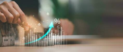 concept of interest rates and dividends ,investment growth percentage and interest on deposits ,Interest rate growth and increase graph ,Retirement returns ,financial analysis and calculations photo