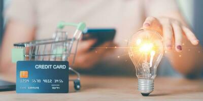 Online payment concept with credit card and smartphone ,online banking service ,internet payment ,Money transfer and service fee payment ,financial transactions with application ,e-commerce photo