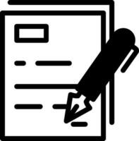 Paper And Pen Icon In Black And White Color. vector