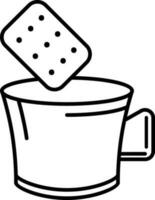 Biscuit with Tea or Coffee cup icon in black line art. vector