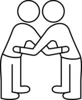 Illustration of Men hugging icon in thin line art. vector