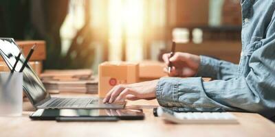 concept of selling products online ,order management in online stores, shopping on the internet ,Selling online on the Internet ,Write shipping address from customer ,order in online store ,SME photo
