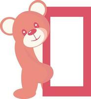 Flat Style Cute Teddy Bear Holding Empty Banner Or Card In Red Color. vector