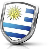 Uruguay flag with sun symbol in glossy shield. vector