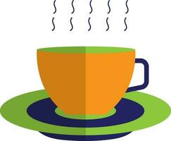 naranja caliente taza en azul y verde lámina. vector