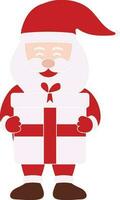 Happiness Santa Claus Holding A Gift Box In Flat Style. vector