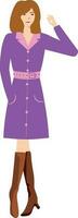 Young lady character wearing purple dress. vector