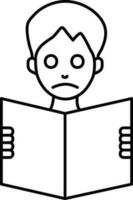 Boy Reading Book Icon In Black Line Art. vector