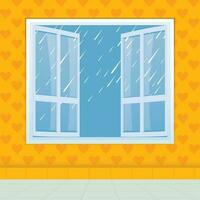 View of falling rains from an open window. vector