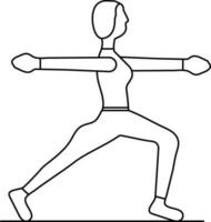 Young Lady Doing Yoga Warrior 2 Pose Icon in Line Art. vector