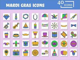 vistoso mardi grad icono conjunto en cuadrado antecedentes. vector