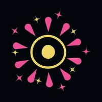 Pink And Yellow Bursting Firework Star Against Black Background. vector