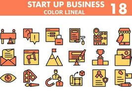 Startup Business Icons Set In Yellow And Orange Color. vector