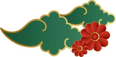 Paper Flowers With Clouds Element On White Background. vector