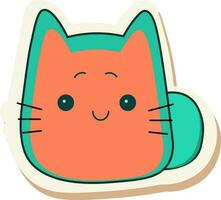 Turquoise And Orange Cat Emoji Face In Sticker Style. vector