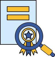 Certificate Search Blue And Yellow Icon. vector